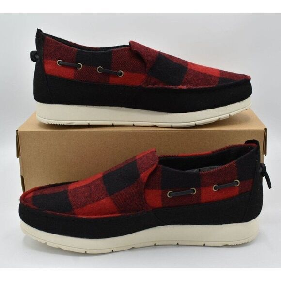 Sperry Mens Size 11.5 Moc Sider Buffalo Check Plaid Red Wool Blend Slip On Shoes